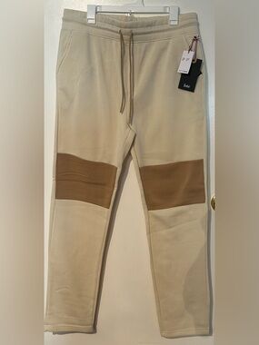 Men's Beige Jogger Pants with Brown Knee Panels